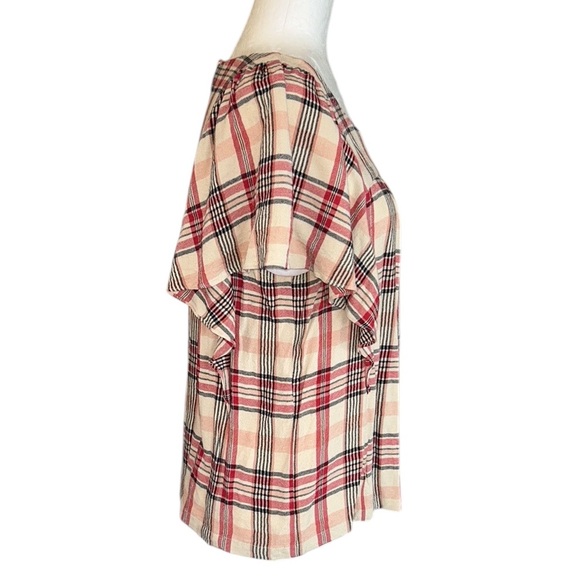 Anthropologie Maeve Priscilla Plaid Print Flutter Sleeve Blouse - M - Picture 7 of 15